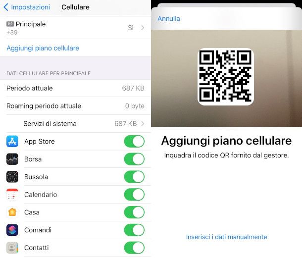 aggiungi esim su iphone