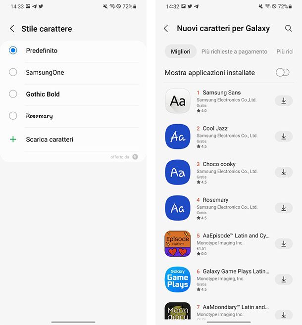 Cambiare font Android Samsung