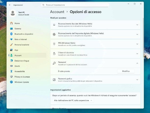 Come cambiare password al PC Windows 11