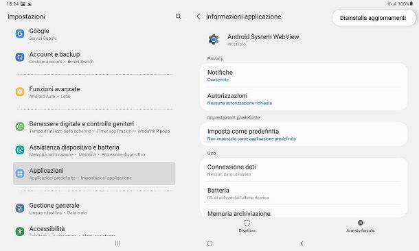 Come attivare Android System WebView