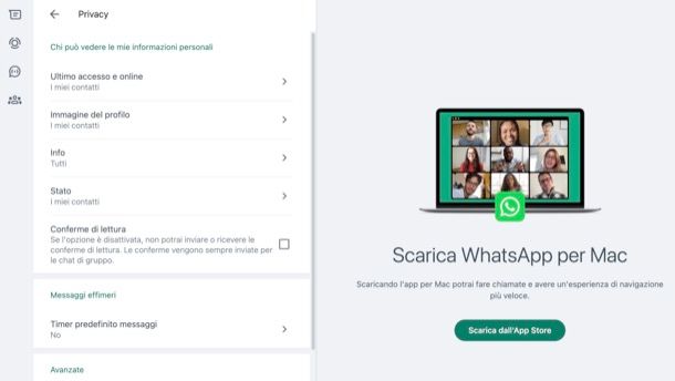 Togliere spunte blu WhatsApp da computer