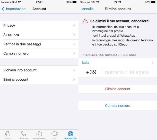 Account WhatsApp eliminato