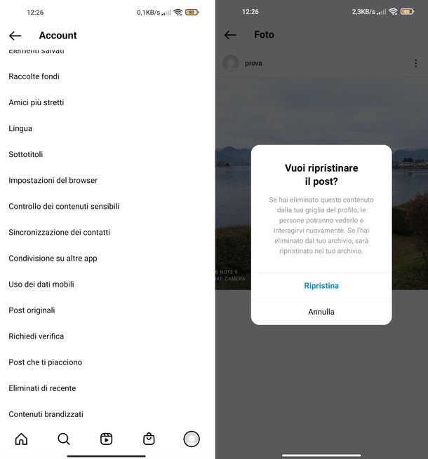 Recuperare post eliminati Instagram app