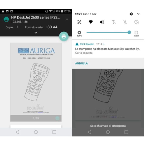 annullare stampa da android