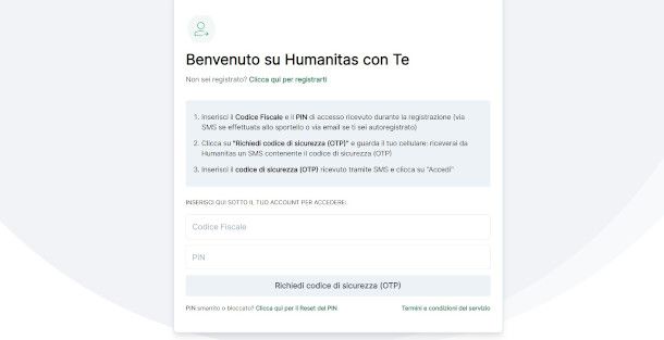 pagina accesso Humanitas con te