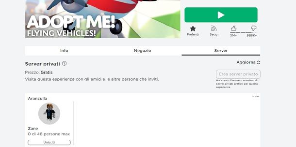 Come entrare in un server privato Roblox