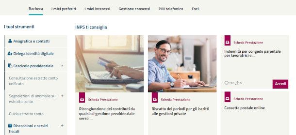 funzionalità estratto conto contributivo sito INPS