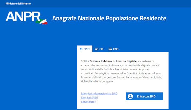 autenticazione identità digitale sito anpr