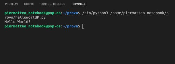 Output Python su Visual Studio Code