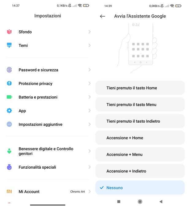 Disattivare collegamento tasti Google Assistant
