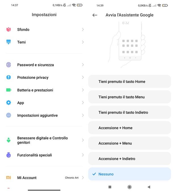 Disattivare collegamento tasti Google Assistant