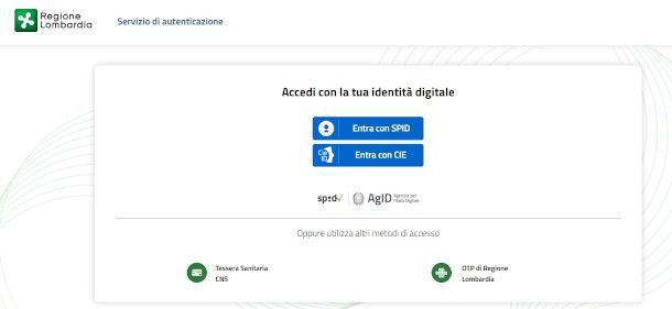 pagina autenticazione FSE regione Lombardia