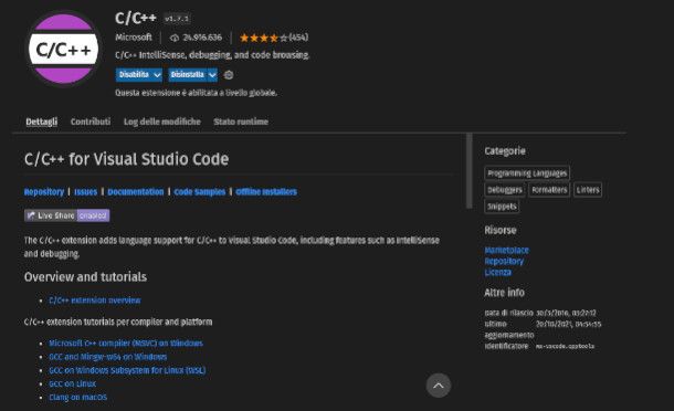 Estensione C++ su Visual Studio Code