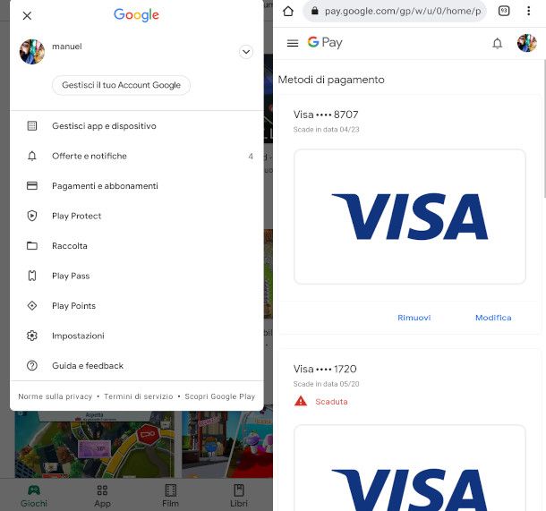Play Store eliminare carta di credito