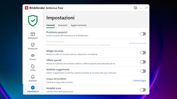 Come disattivare l'overlay schermo da Impostazioni app PC Bitdefender Windows 11