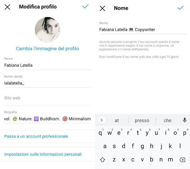 Modificare il Nome Instagram