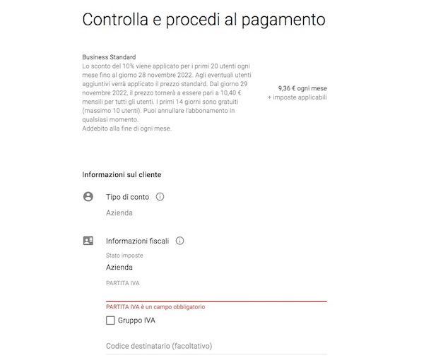 Pagamento Google Workspace