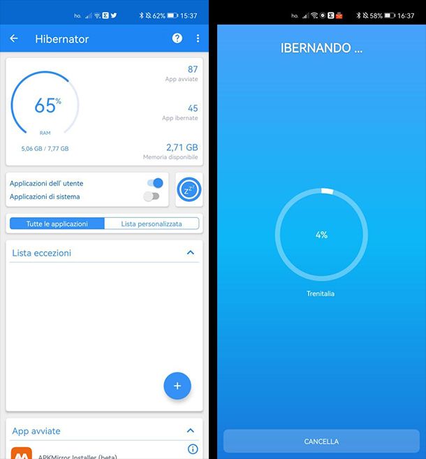 Come ibernare le applicazioni su Android