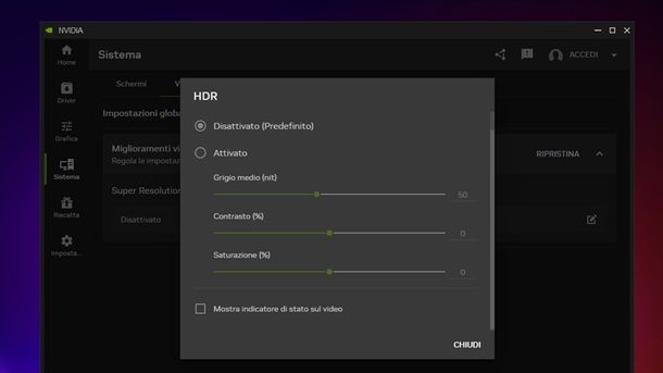 NVIDIA App HDR colori