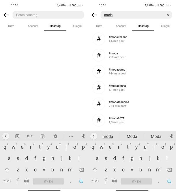 Cercare hashtag su Instagram
