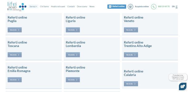 pagina selezione regione download referti Lifebrain