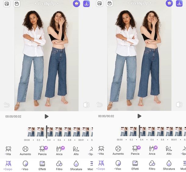 Modificare il corpo nei video con PrettyUp