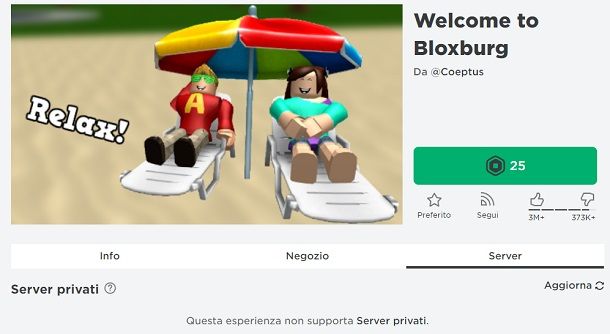 Questa esperienza non supporta Server privati Roblox