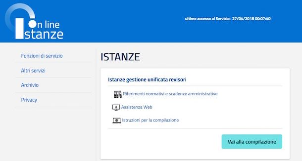 altri servizi su Istanze Online