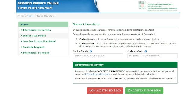 Referti online AUSL Reggio Emilia