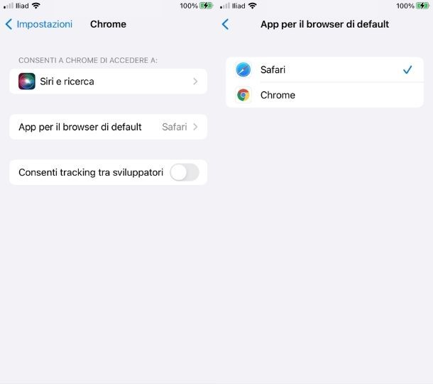 Impostare browser predefinito iPhone