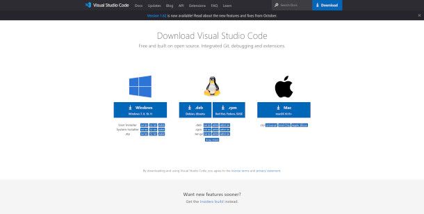 Pagina di Download di Visual Studio Code