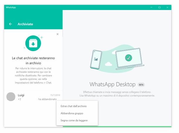 Chat archiviate WhatsApp Desktop