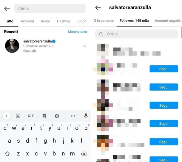 Vedere la lista degli account seguiti