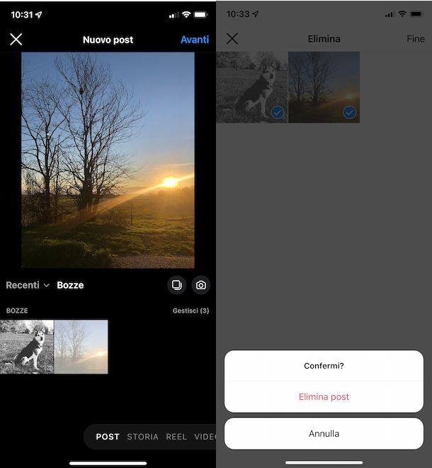 Come eliminare le bozze dei post su Instagram