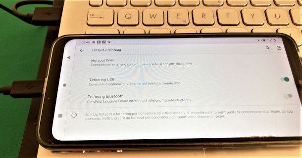 collegamento tethering USB Android PC