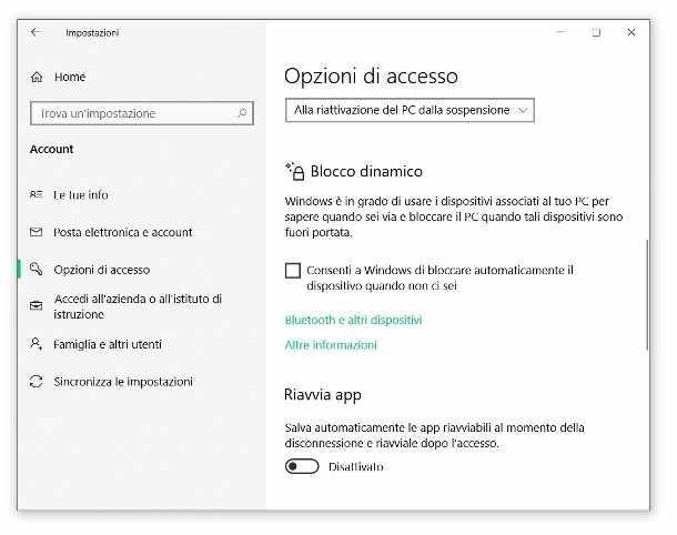 Opzioni accesso Windows 10