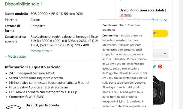 condizioni oggetto Amazon Seconda mano