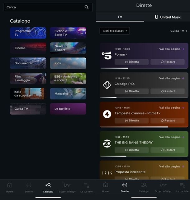 Mediaset Infinity App per vedere TV