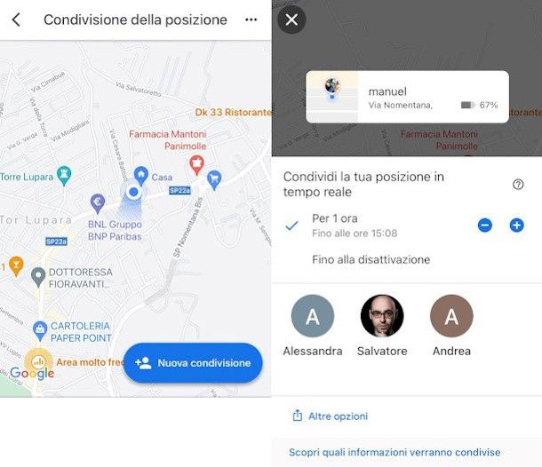 schermata condivisione posizione  app google maps iphone