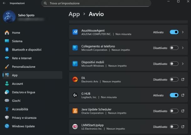 Gestire applicazioni dalle impostazioni