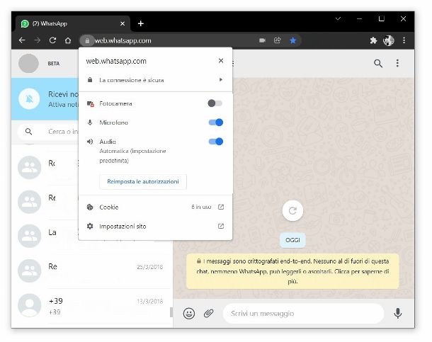 Attivare microfono WhatsApp Web