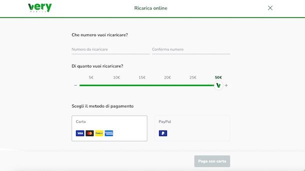 Ricarica da sito Web Very Mobile