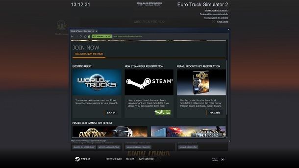 Collegamento account Steam Euro Truck Simulator 2