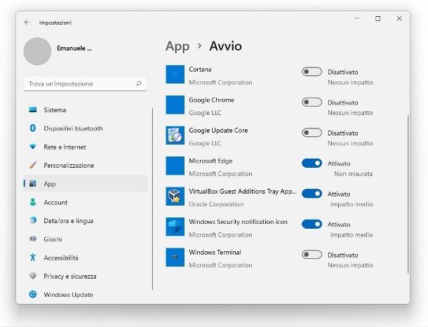 Impostazioni Windows 11