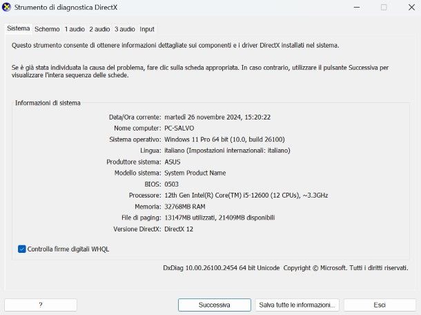 Strumento di diagnostica DirectX