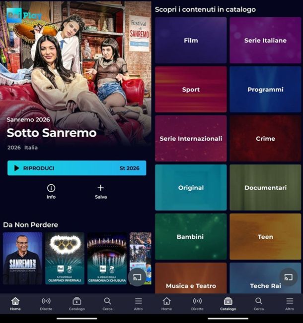 RaiPlay app per vedere TV