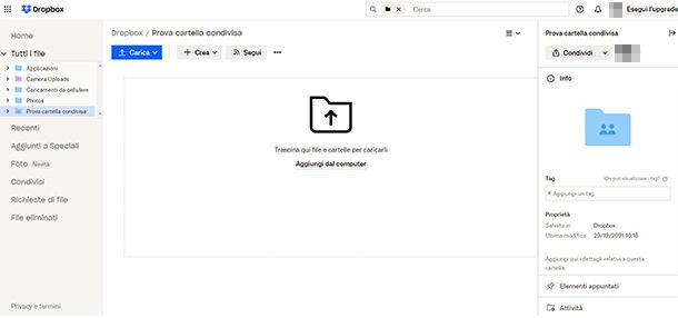 Come creare cartella condivisa su Dropbox