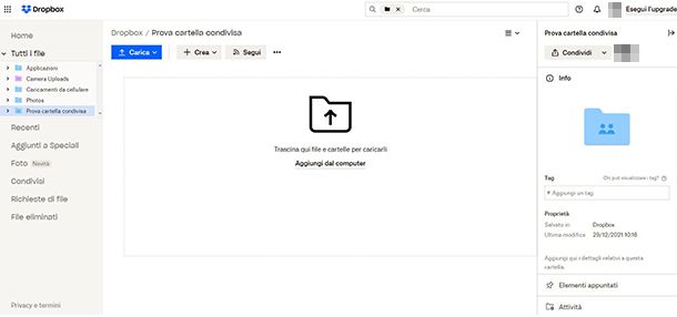 Come creare cartella condivisa su Dropbox