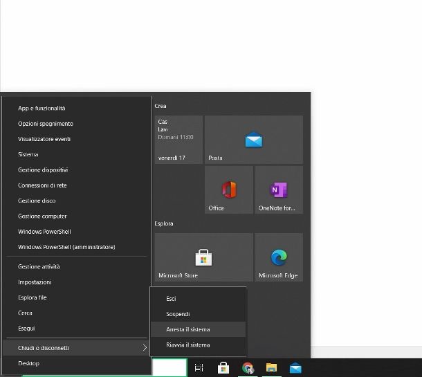 Arresta il sistema Windows 10