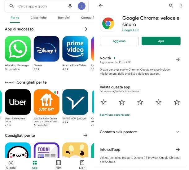 Aggiornare le app manualmente con Play Store